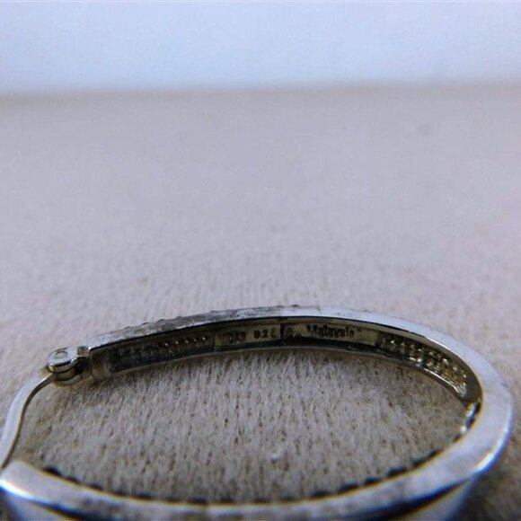 131/127   Midas 925 Malaysia Hoop Earrings Black / Clear Stones 1 1/2in - Picture 5 of 5